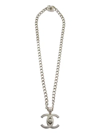 Pre-owned Chanel 1996 Cc Turn-lock Chain Necklace In Silver