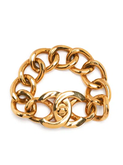 Pre-owned Chanel 1996 Cc Turn-lock Chunky Bracelet In Gold