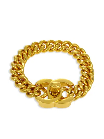 Pre-owned Chanel 1996 Cc Turn-lock Chunky Bracelet In Gold