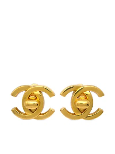 Pre-owned Chanel 1996 Cc Turn-lock Clip-on Earrings In Gold