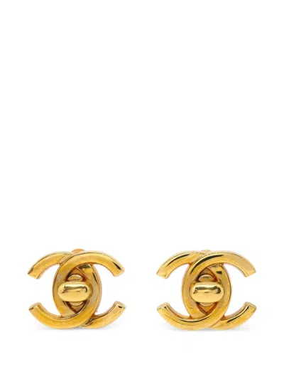 Pre-owned Chanel 1996 Cc Turn-lock Clip-on Earrings In Gold