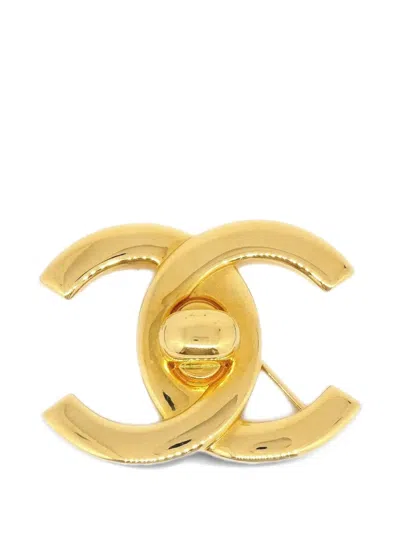 Pre-owned Chanel 1996 Cc-logo Brooch In Gold