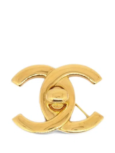 Pre-owned Chanel 1996 Cc-logo Brooch In Gold