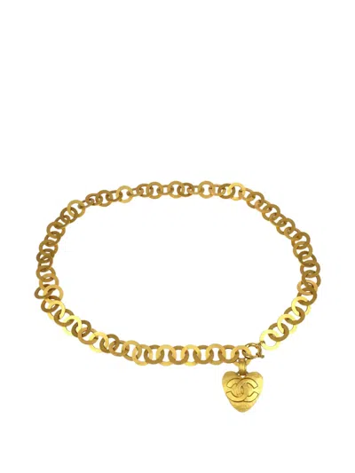 Pre-owned Chanel 1996 Chain-heart Belt In Gold