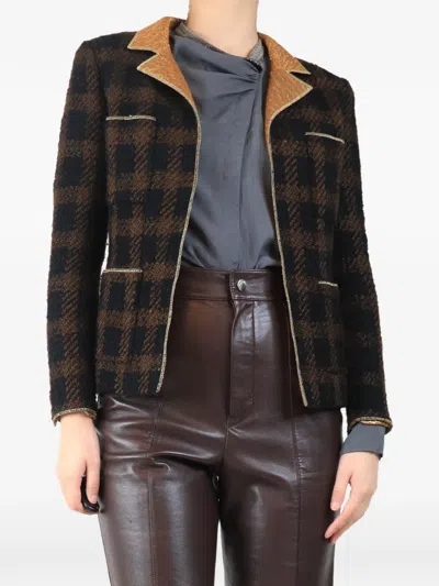 Pre-owned Chanel 1996 Check-pattern Fitted Jacket In Brown