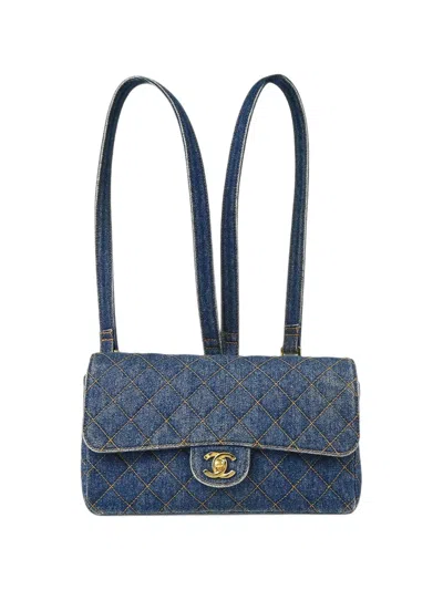 Pre-owned Chanel 1996 Classic Flap Backpack In Blue