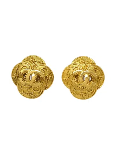 Pre-owned Chanel 1996 Clover-motif Cc Earrings