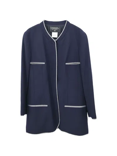 Pre-owned Chanel 1996 Collarless Coat In Blue