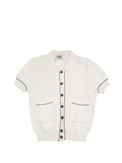 Pre-owned Chanel 1996 Contrast-stitch Short-sleeve Cardigan In Neutrals