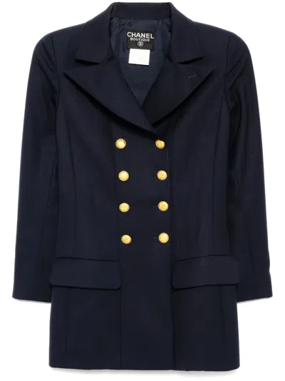 Pre-owned Chanel 1996 Double Breasted Jacket In Blue