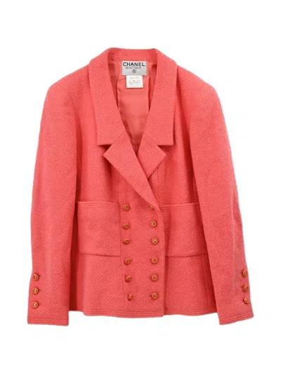 Pre-owned Chanel 1996 Double-breasted Tweed Blazer In Pink