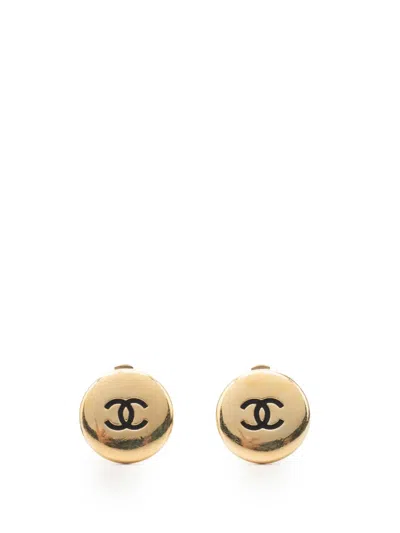 Pre-owned Chanel 1996 Gold Plated Cc Button Clip On Earrings Costume Earrings