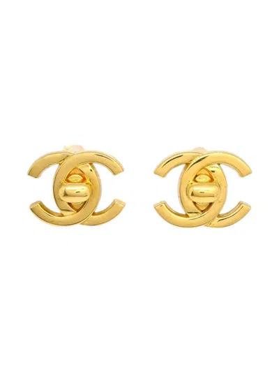 Pre-owned Chanel 1996 Large Cc Turnlock Earrings In Gold
