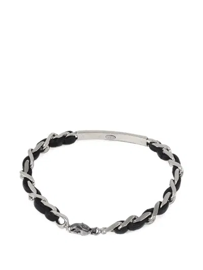 Pre-owned Chanel 1996 Logo Plate Interwoven Bracelet In Silver