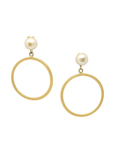 Pre-owned Chanel 1996 Pearl Hoop Clip On Earrings