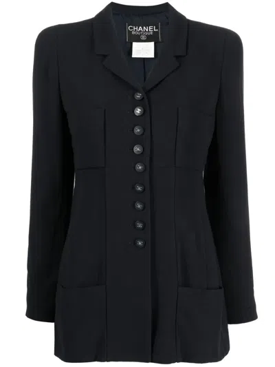 Pre-owned Chanel 1996  Logo-buttons Blazer In Blue