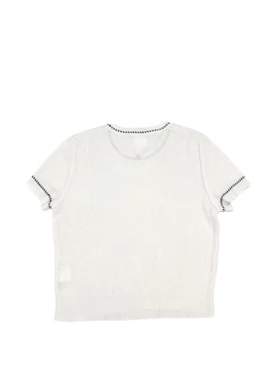Pre-owned Chanel 1996 Ribbed-knit Short-sleeve Sweater In White