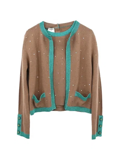 Pre-owned Chanel 1996 Sequin-embellished Cardigan And Sweater Set In Brown