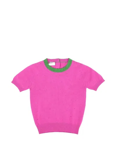 Pre-owned Chanel 1996 Sequin-embellished Short-sleeve Sweater In Pink