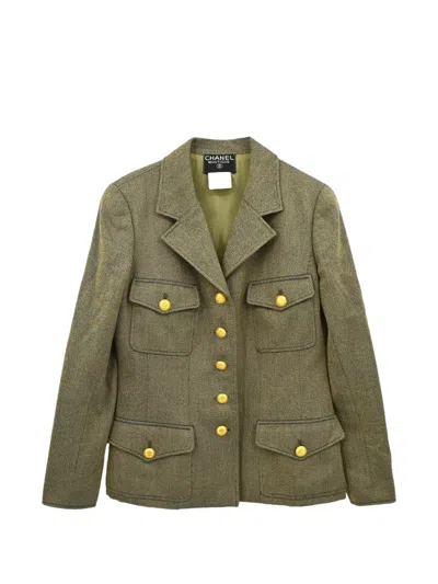 Pre-owned Chanel 1996 Single-breasted Tweed Jacket In Green
