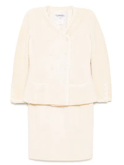 Pre-owned Chanel 1996 Skirt Suit In White