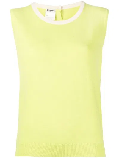 Pre-owned Chanel 1996 Sleeveless Cashmere Top In Green