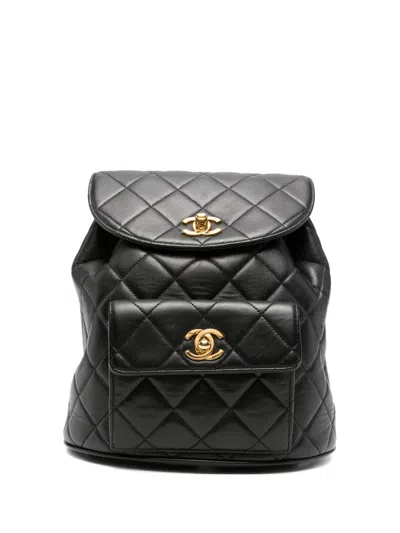 Pre-owned Chanel 1996 Small Duma Quilted Leather Backpack In Black