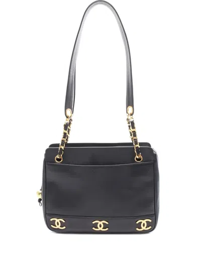 Pre-owned Chanel 1996 Triple Coco Mark Chain-strap Shoulder Bag In Black