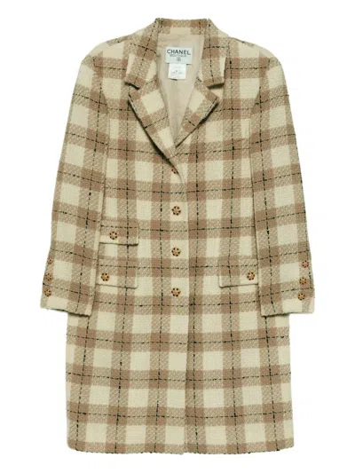 Pre-owned Chanel 1996 Tweeded Coat In Neutral