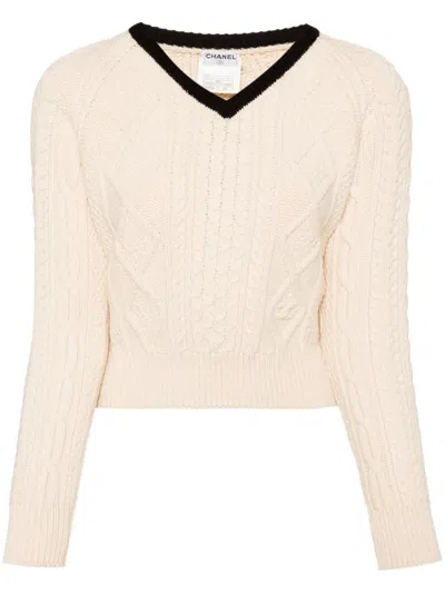 Pre-owned Chanel 1996 V-neck Sweater In Neutrals