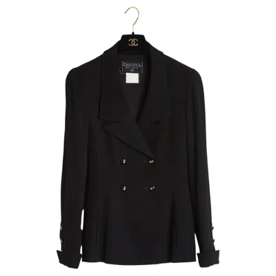 Pre-owned Chanel 1996 Veste Blazer Fr38 Double Breasted Cc Buttons Jacket Uk10 Us6 8 In Black