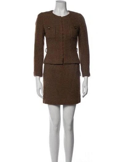 Pre-owned Chanel 1996 Wool Skirt Suit In Brown