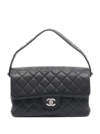 Pre-owned Chanel 1996-1987 Double Flap Tote Bag In Black