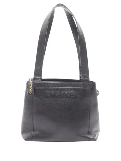 Pre-owned Chanel 1996-1997 Caviar Lax Logo Tote Bag In Black
