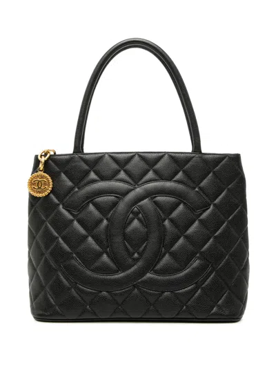 Pre-owned Chanel 1996-1997 Caviar Medallion Tote Bag In Black