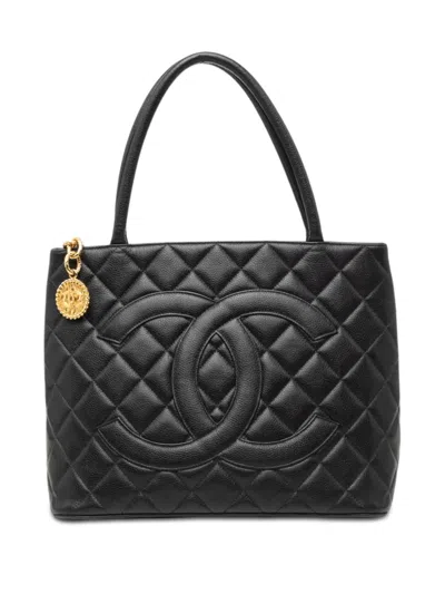 Pre-owned Chanel 1996-1997 Caviar Medallion Tote Bag In Black