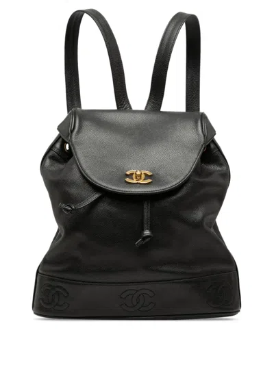 Pre-owned Chanel 1996-1997 Caviar Triple Cc Backpack In Black