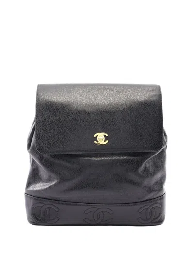 Pre-owned Chanel 1996-1997 Caviar Triple Cc Backpack In Black