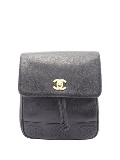 Pre-owned Chanel 1996-1997 Caviar Triple Cc Backpack In Black