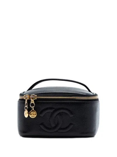 Pre-owned Chanel 1996-1997 Cc Caviar Case Vanity Bag In Black