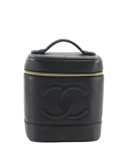 Pre-owned Chanel 1996-1997 Cc Caviar Case Vanity Bag In Black