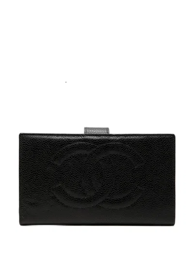 Pre-owned Chanel 1996-1997 Cc Caviar French Wallet Long Wallets In Black