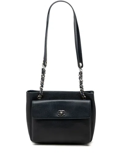 Pre-owned Chanel 1996-1997 Cc Caviar Front Pocket Shoulder Bag In Blue