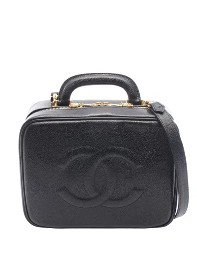 Pre-owned Chanel 1996-1997 Cc Caviar Vanity Case Satchel In Black