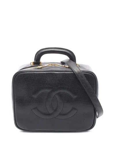 Pre-owned Chanel 1996-1997 Cc Caviar Vanity Case Satchel In Black