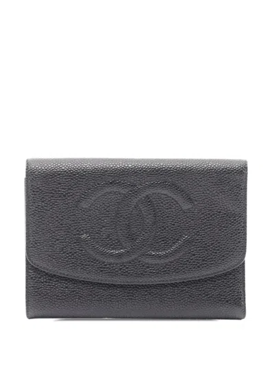 Pre-owned Chanel 1996-1997 Cc Caviar Wallet Small Wallets In Black