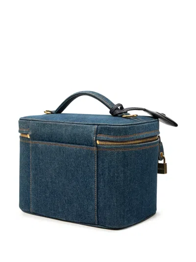 Pre-owned Chanel 1996-1997 Cc Denim Vanity Bag Satchel In Blue