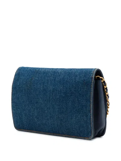 Pre-owned Chanel 1996-1997 Cc Denim Wallet On Chain Crossbody Bag In 蓝色
