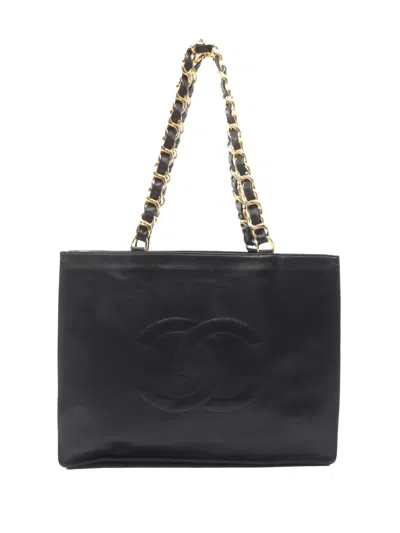 Pre-owned Chanel 1996-1997 Cc Lambskin Chain Tote Bag In Black