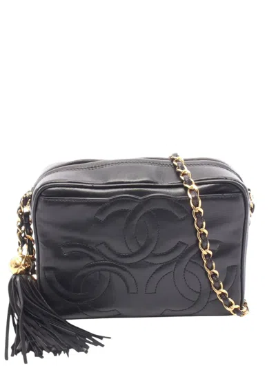 Pre-owned Chanel 1996-1997 Cc Lambskin Tassel Camera Bag Crossbody Bag In Black